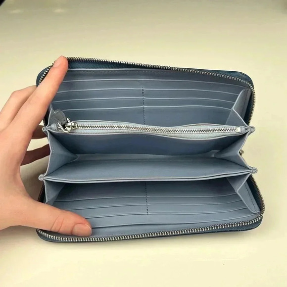 Prada Blue Glace and City Calf Leather Etiquette Continental Wallet - Picture 8 of 12